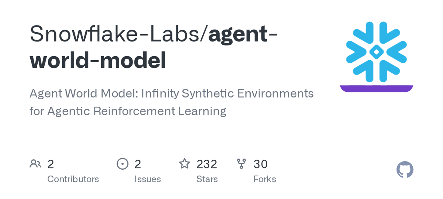 Snowflake-Labs/agent-world-model: Infinity Synthetic Environments for Agentic Reinforcement Learning