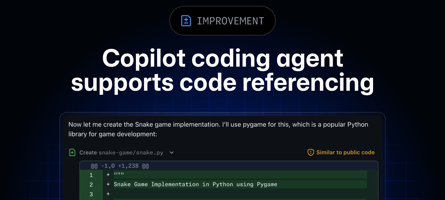 Copilot coding agent supports code referencing