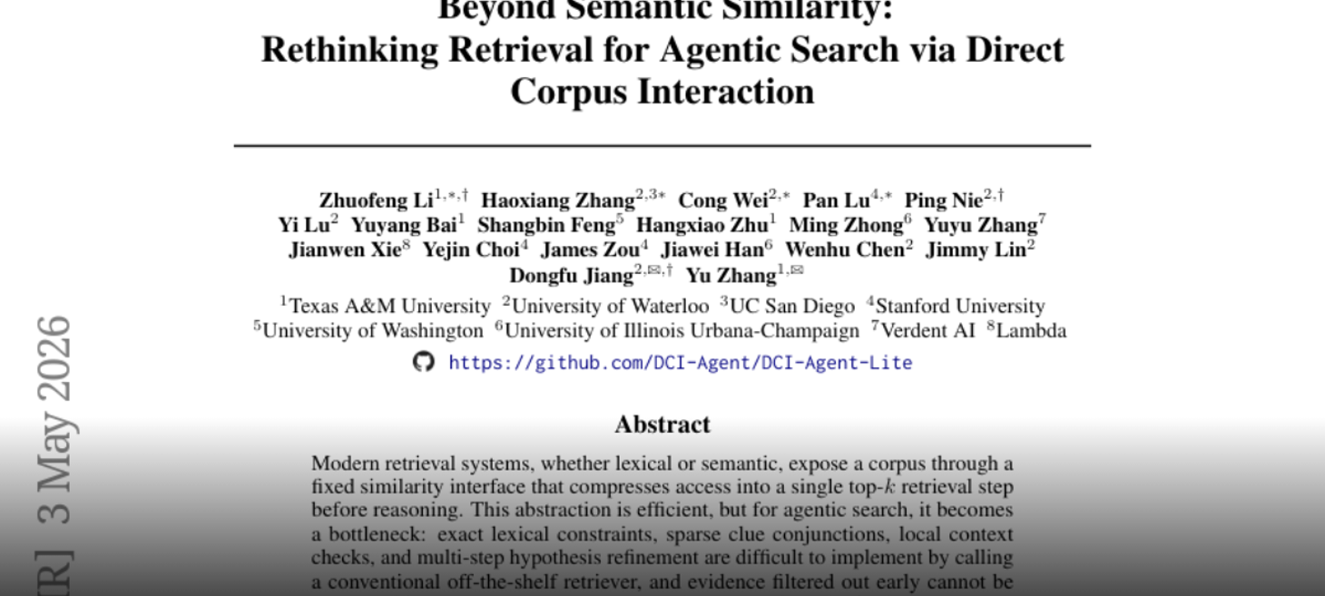 Beyond Semantic Similarity: Rethinking Retrieval for Agentic Search via Direct Corpus Interaction
