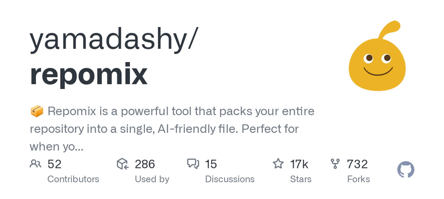 GitHub - yamadashy/repomix: Repomix is a powerful tool that packs your entire repository into a single, AI-friendly file.
