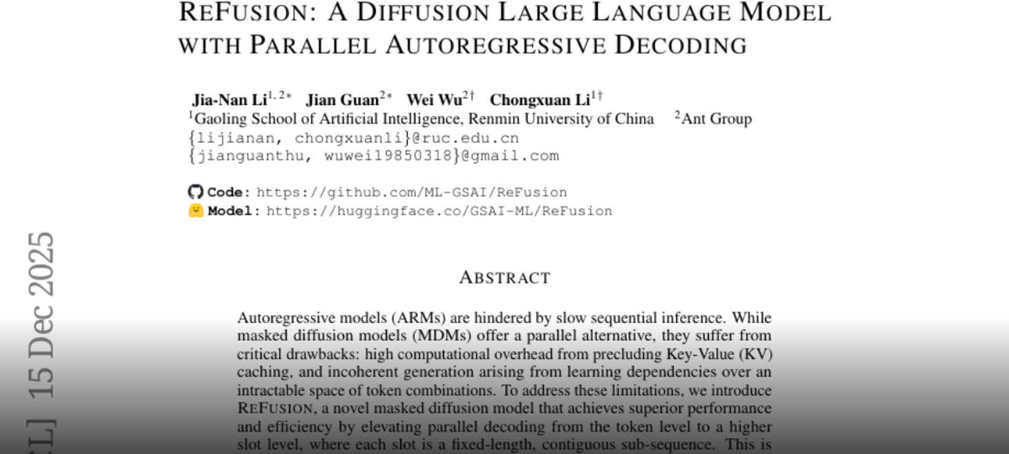 ReFusion: A Diffusion Large Language Model with Parallel Autoregressive Decoding