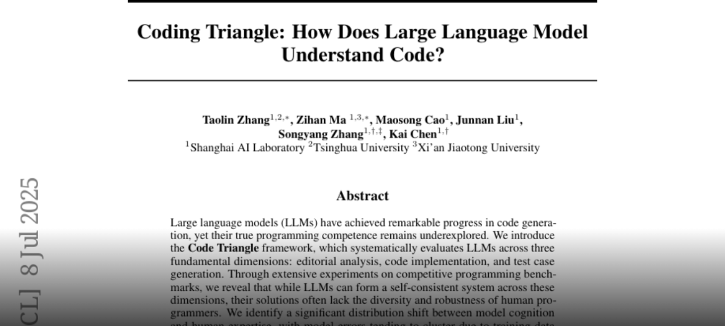 Coding Triangle: How Does Large Language Model Understand Code?