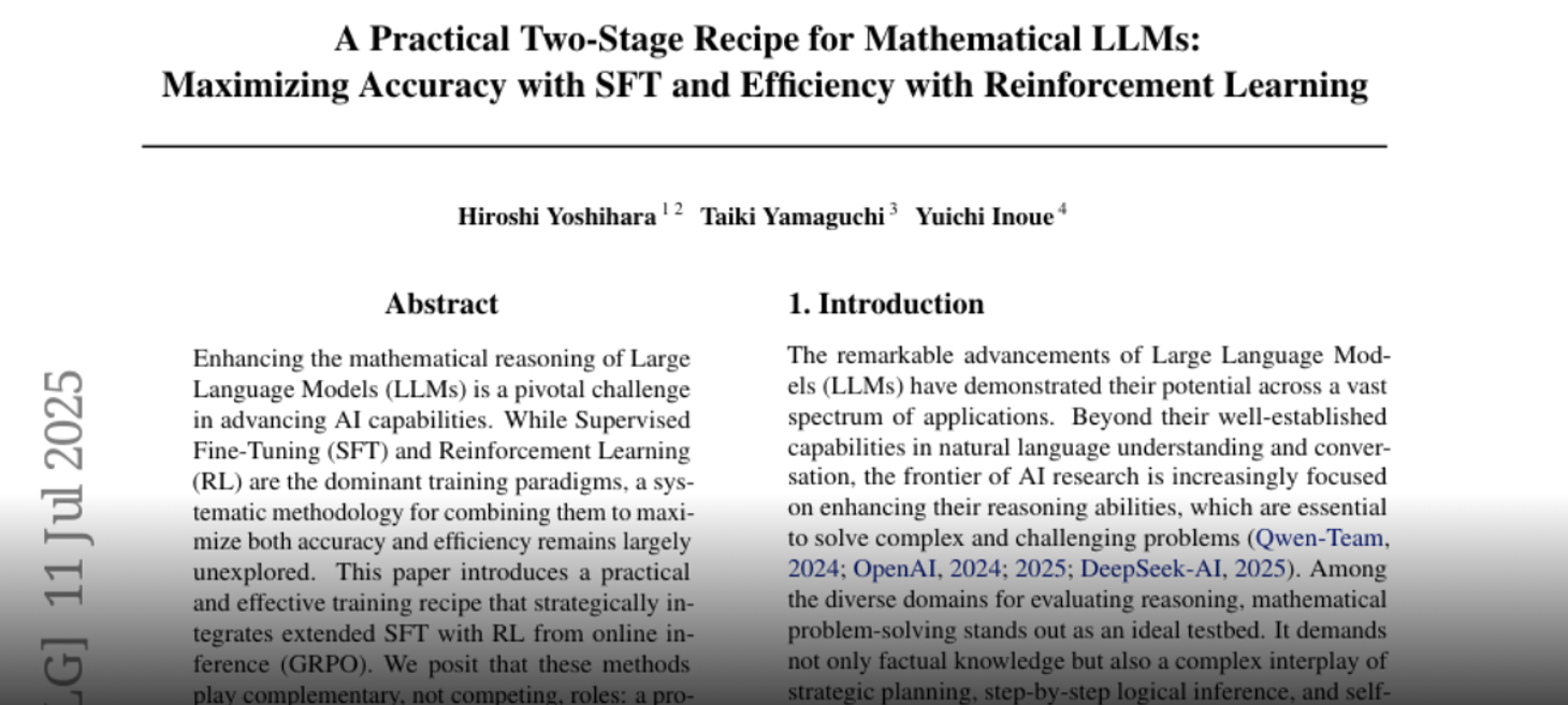 A Practical Two-Stage Recipe for Mathematical LLMs: Maximizing Accuracy  with SFT and Efficiency with Reinforcement Learning