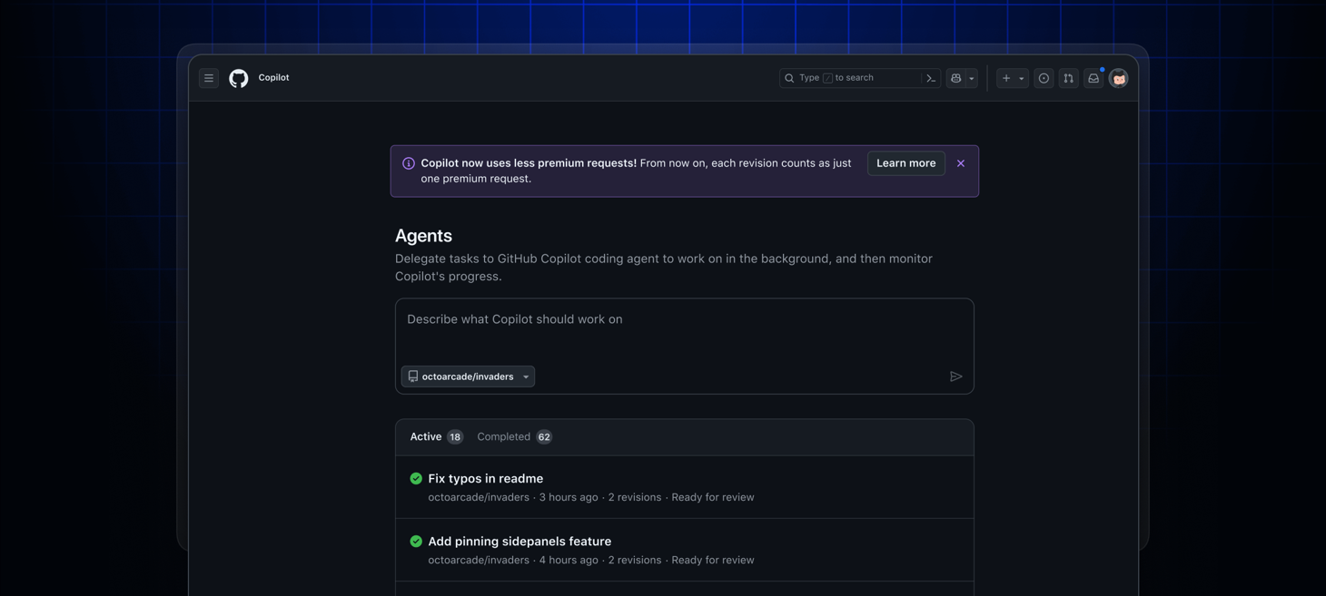 GitHub Copilot coding agent now uses one premium request per session