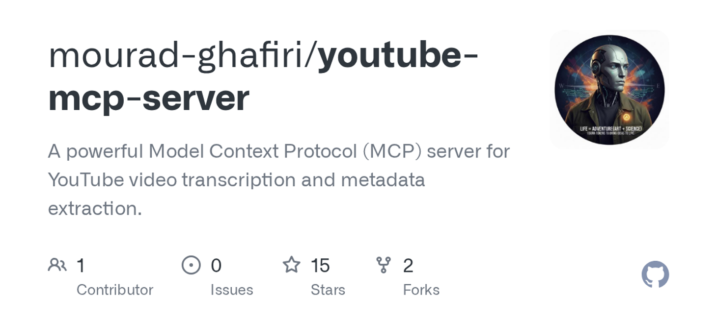 mourad-ghafiri/youtube-mcp-server: A powerful Model Context Protocol (MCP) server for YouTube video transcription and metadata extraction.