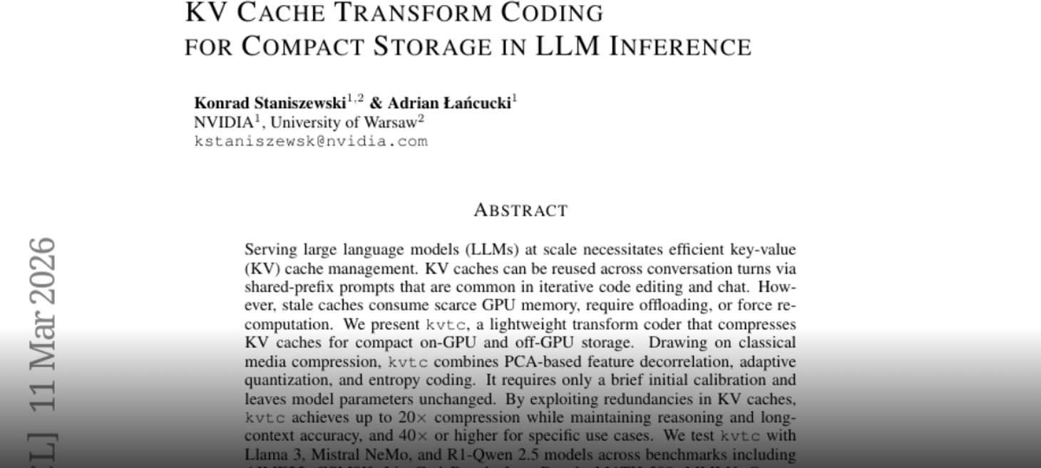 KV Cache Transform Coding for Compact Storage in LLM Inference